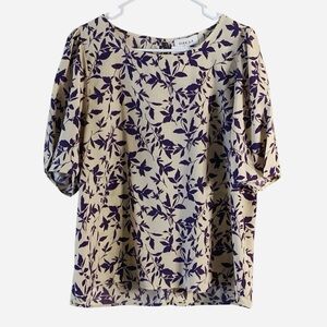 Gilli Iris Purple Flower Whimsical Blouse Large NWT